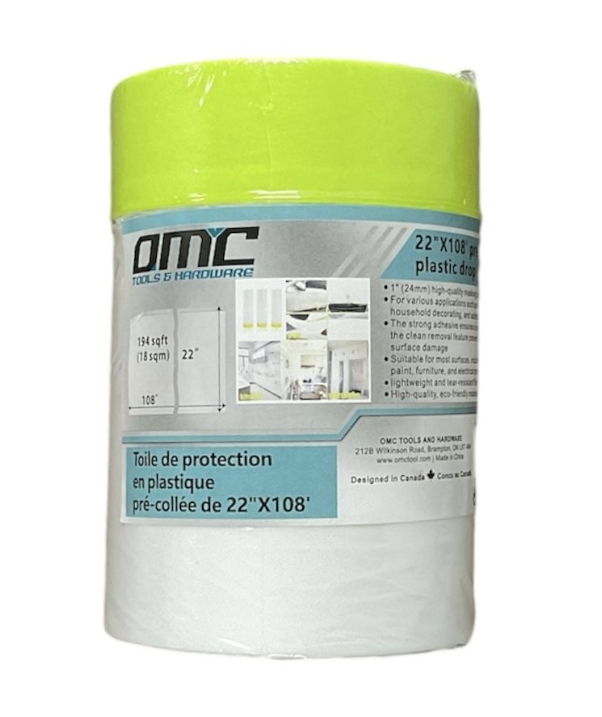 22″X108′ pre-taped plastic drop cloth