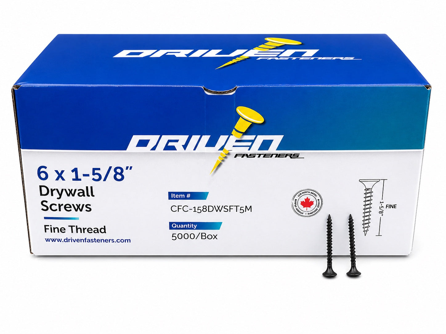 6 x 1-5/8 in. Fine Thread Drywall Screws - Bugle Head - (8,000 Per Box)