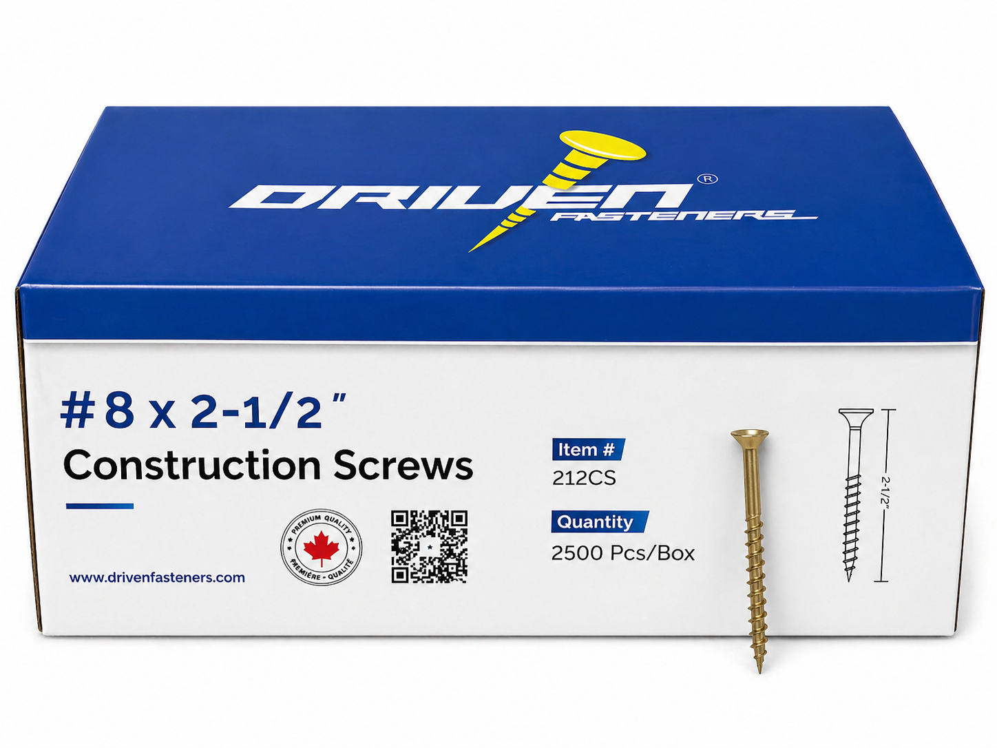 8 X 2 1/2″,Square head, YELLOW ZINC Construction screws Flat head -(2500/ box)