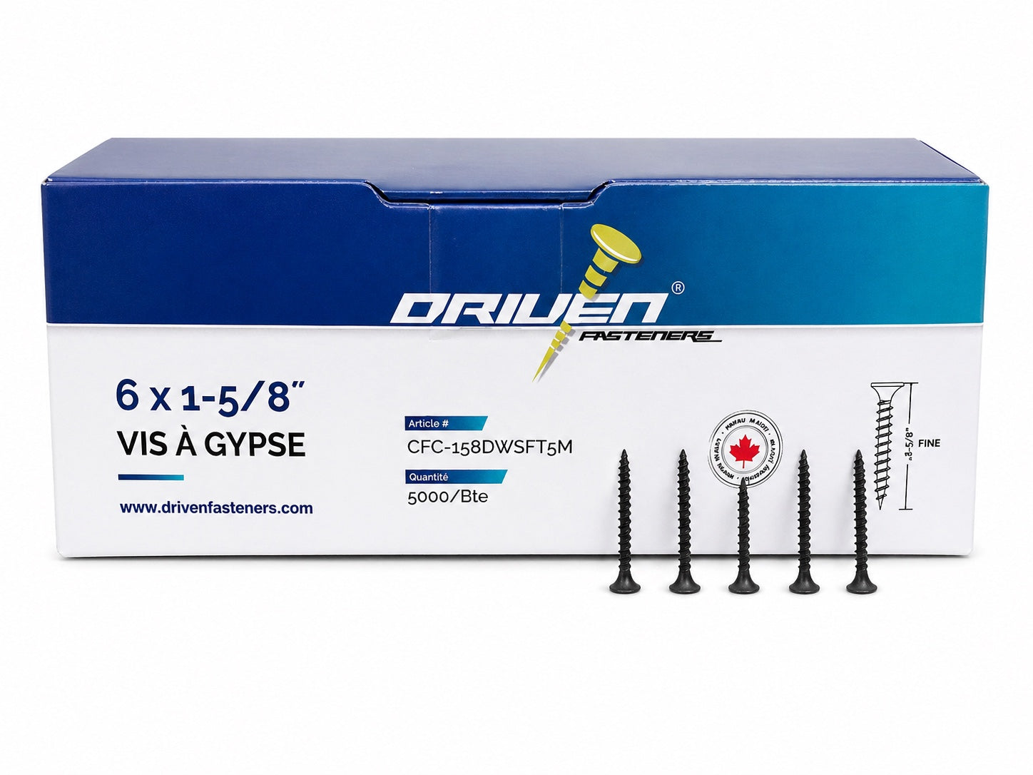 6 x 1-5/8 in. Fine Thread Drywall Screws - Bugle Head - (8,000 Per Box)