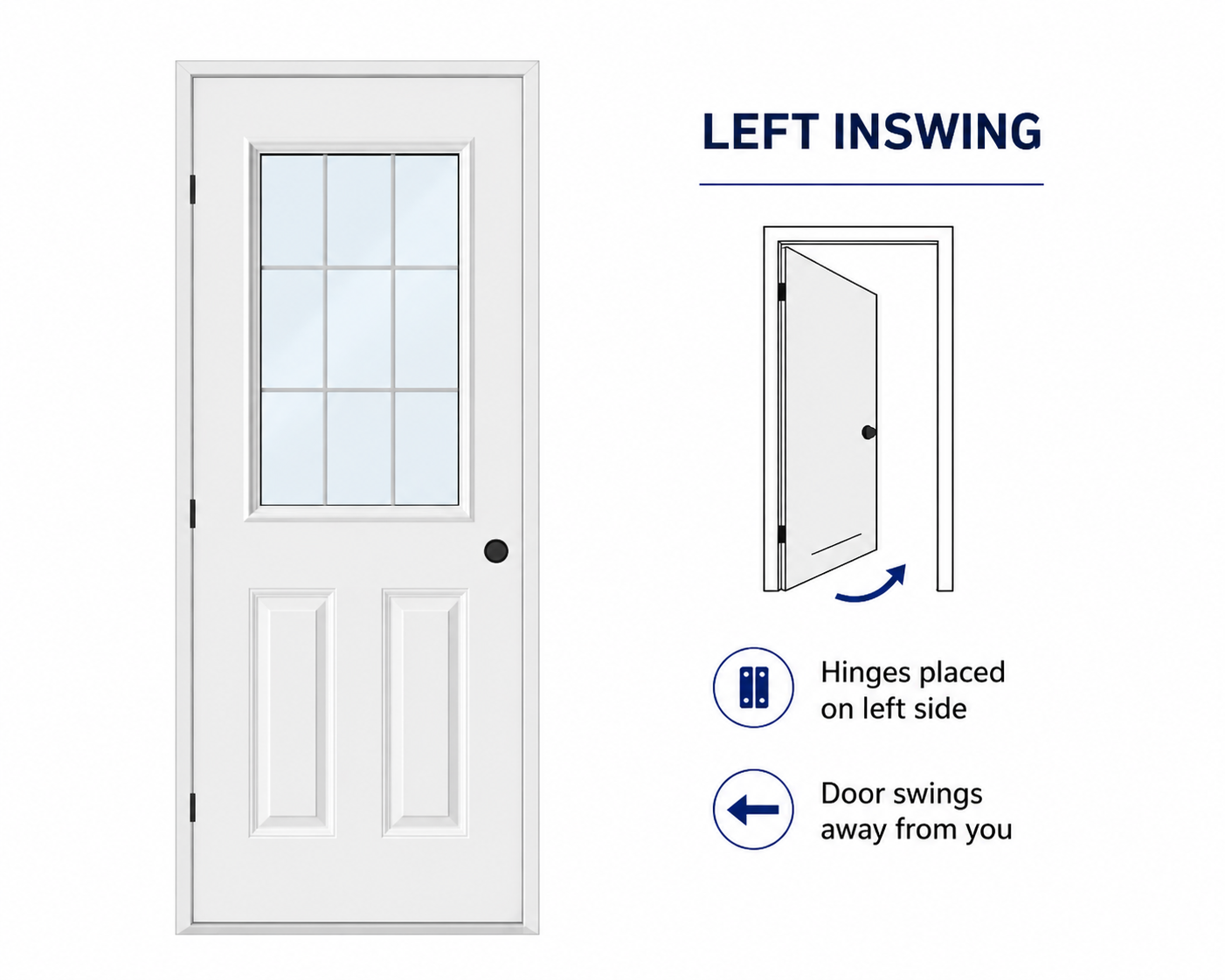 34"X80" Left inswing Single Door Half Glass