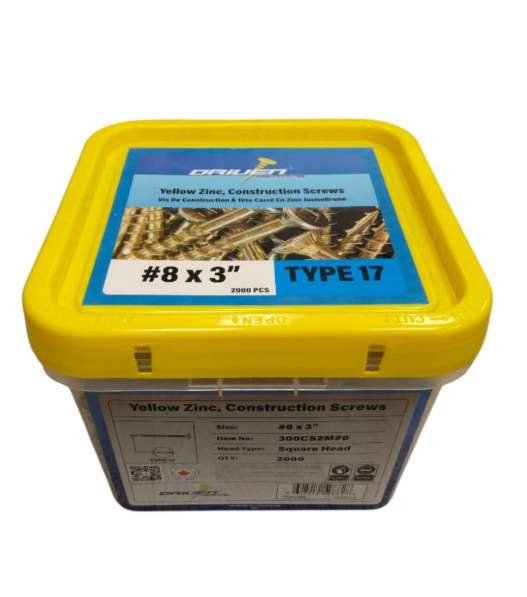 8 X 3″,Square head,Type 17 Tip, YELLOW ZINC Construction screws Flat head with 4 NIPS