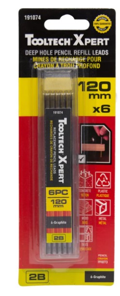 6PK Mechanical Deep Hole Pencil Leads 120mm 2B