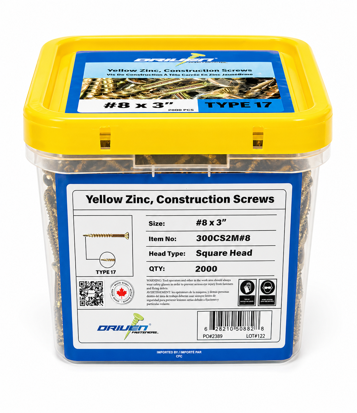 8 X 3″,Square head,Type 17 Tip, YELLOW ZINC Construction screws Flat head with 4 NIPS