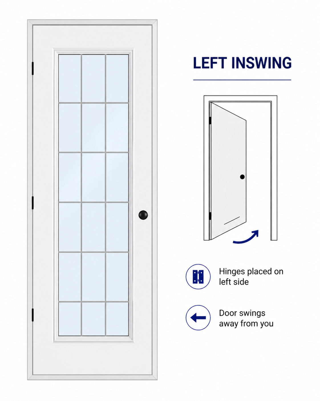 34*80 Left Inswing Single Door Full Glass