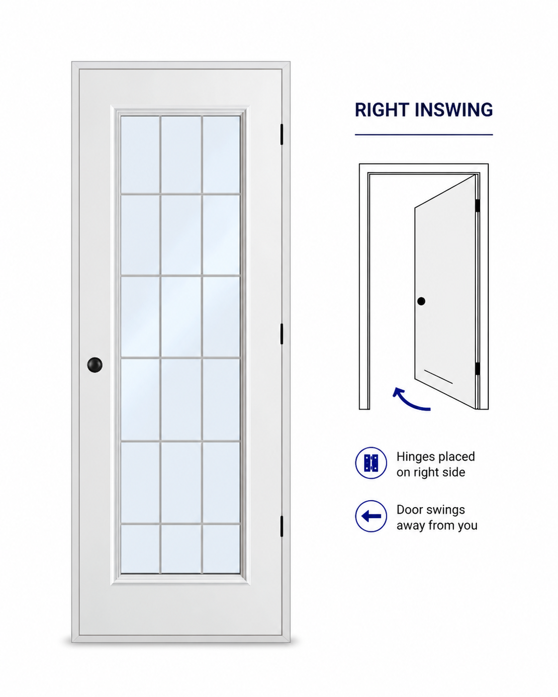34*80 Right Inswing Single Door Full Glass