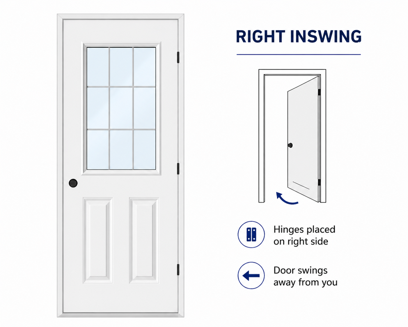 32"X80" Right Inswing Single Door Half Glass